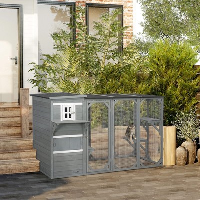 Gray Multi-Level Outdoor Cat House with Platforms and Hiding Areas