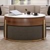 RISOKEYS Lift-Top Round Coffee Table with Hidden Storage - Walnut Veneer & Sintered Stone Top, 3 Upholstered Nesting Ottomans, Space-Saving Design - 4 of 4