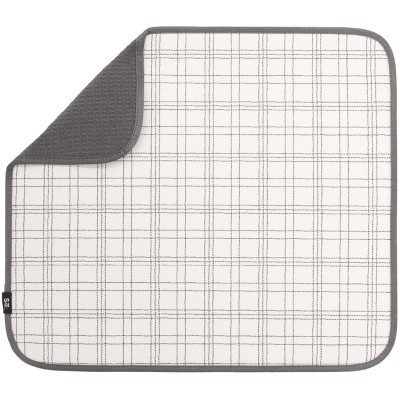 LunaLulinlk Dish Drying Mat, 16” x 18”, Absorbent Microfiber Kitchen Counter Mat, Dish Drying Pad Stitched Plaid