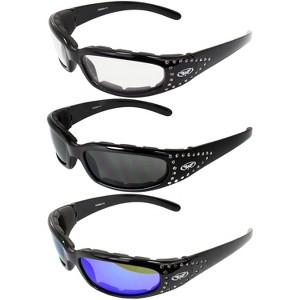 3 Pairs of Global Vision Eyewear Marilyn 3 Safety Motorcycle Glasses with Clear, Smoke, Blue Lenses - 1 of 4