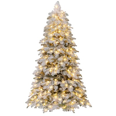 Costway 6/7 FT Artificial Snow-flocked Christmas Tree with 130 Balls, Lights, 616 Branch Tips