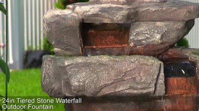 24" Gray and Green Polyresin Tiered Water Fountain with LED Lights