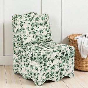 Mshliw Flannel Upholstered Dining Chair with Floral Design, Soft Cushion Seat and Backrest, Armless Accent Chair with Matching Pillow for Dining - 1 of 4