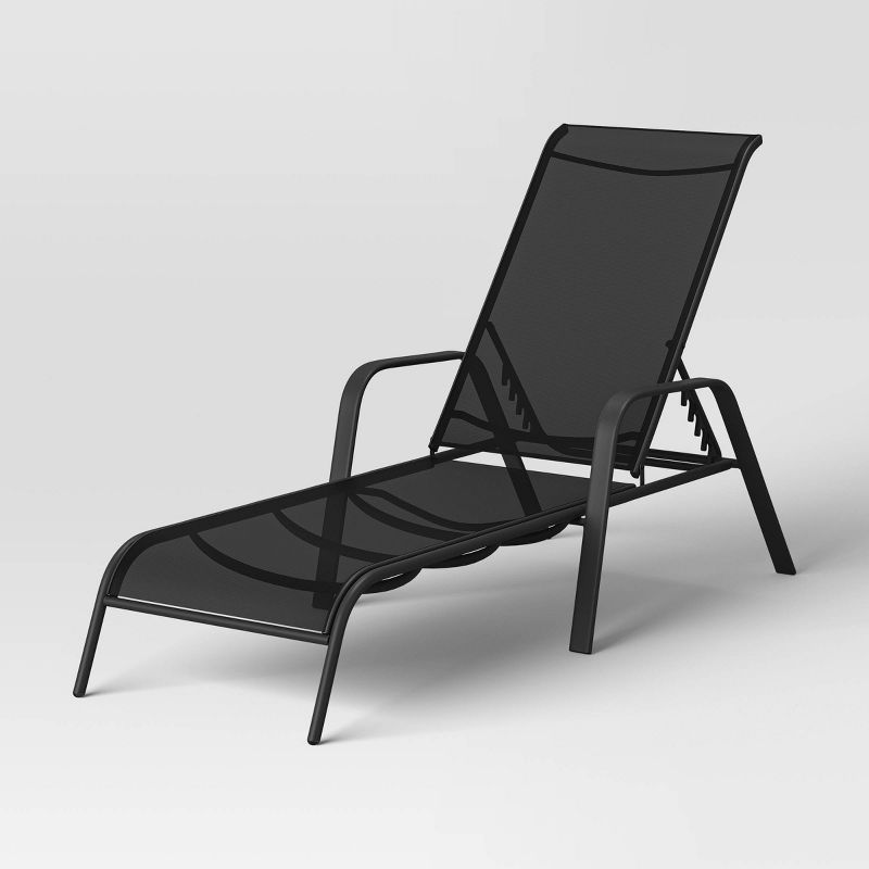 Sling Stacking Steel Outdoor Patio Chaise Lounge Black - Room Essentials&#8482;, 1 of 9