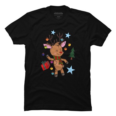 Men's Design By Humans Christmas Reindeer By Mitalim T-Shirt