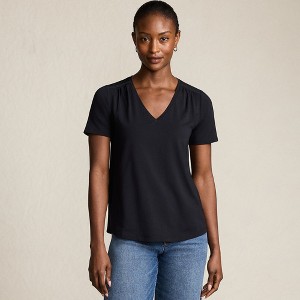 Lands' End Women's Short Sleeve Lightweight Jersey Gathered Shoulder T-Shirt - 1 of 4