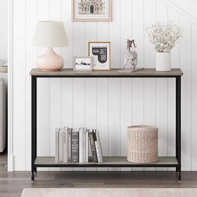 Narrow Console Table, Small Entryway Table with Engineered Wood Shelf and Metal Frame