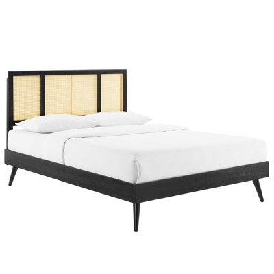 Modway Kelsea Cane and Wood Full Platform Bed With Splayed Legs