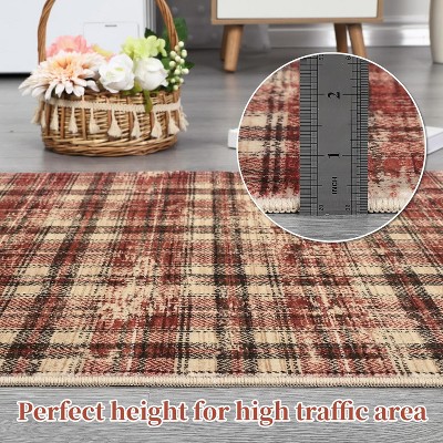 Washable Non-Slip Plaid Carpet - Farmhouse Living Room & Bedroom Rug, Soft Office Decor