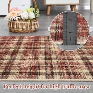 Washable Non-Slip Plaid Carpet - Farmhouse Living Room & Bedroom Rug, Soft Office Decor - 1 of 4