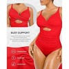 SHAPELLX Tummy Control Swimsuits Women V Neck One Piece Bathing Suit Ruched Push Up Slimming Swimwear Built-in Bra—Red 38 - 2 of 3