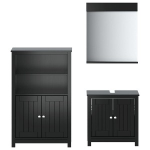 vidaXL Berg 3 Piece Bathroom Furniture Set in Black Solid Pine Wood Including Sink Cabinet, Standing Cabinet and Mirror - 1 of 4