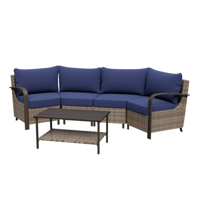 EAGLE PEAK Coastal Vista Outdoor Patio Furniture Set, Half-Moon Curved Wicker Patio Conversation Set withCoffee Table
