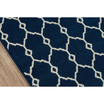 Navy Fretwork Elegance 5'3" x 7'6" Synthetic Outdoor Rug