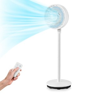 Tangkula 9" Pedestal Fan with Remote, Oscillating Air Circulator Fan w/ 3 Wind Speeds & 7 H Timer, Tiltable Design, Ultra Quiet Standing Fan White - 1 of 4