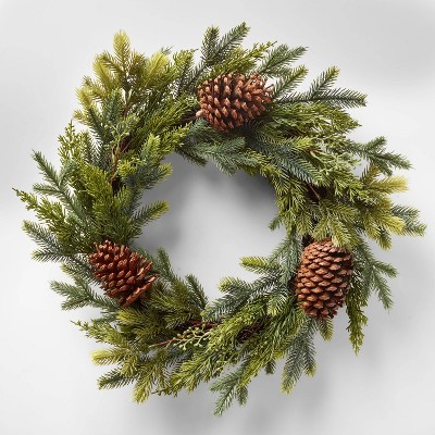 20in Unlit Mixed Greenery and Pinecone Artificial Wreath - Wondershop™