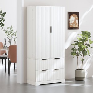 Tall Kitchen Pantry Cabinet with 2 Large Drawers, Adjustable Shelf, 8 Door Spice Racks, Fluted Freestanding Storage Organizer-The Pop Home - 1 of 4