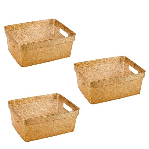 Simplify Slide 2 Stack It Plastic Storage Basket with Handles, Set of 2,  Gray