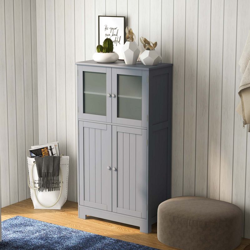 Costway Bathroom Floor Storage Cabinet Kitchen Cupboard w/Doors&Adjustable Shelf Black\Brown, 3 of 11
