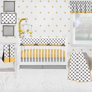 Bacati - Dots Stripes Gray Yellow 10 pc Crib Bedding Set with Long Rail Guard Cover - 1 of 4