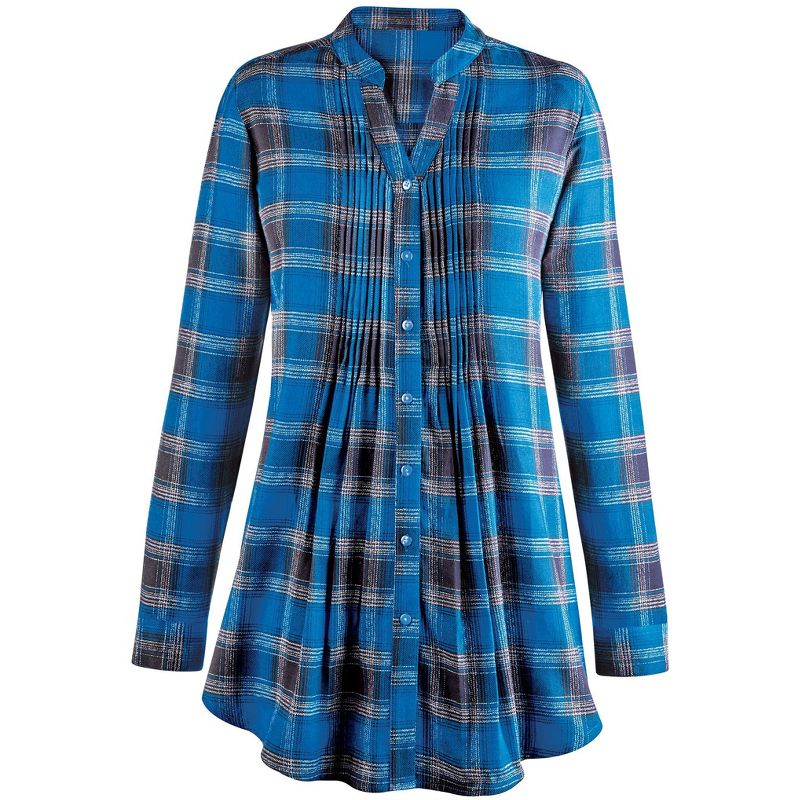 Collections Etc Pintuck Plaid Flannel Shirt, 3 of 5