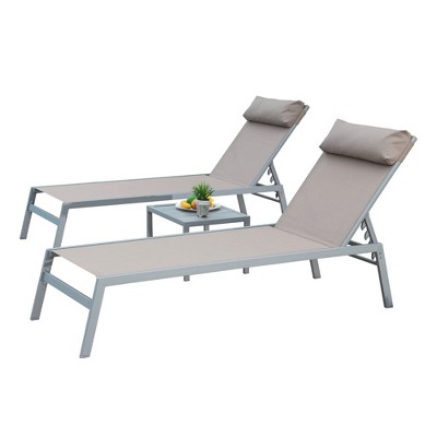 Aluminum Patio Chaise Lounge with 5 Adjustable Positions for Pool Deck Garden Backyard and Sunbathing (Set of 3)