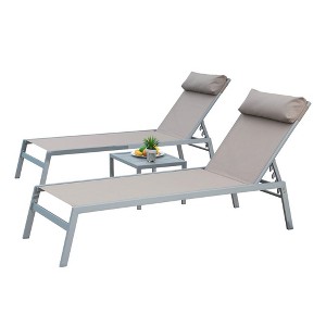 Aluminum Patio Chaise Lounge with 5 Adjustable Positions for Pool Deck Garden Backyard and Sunbathing (Set of 3) - 1 of 4