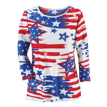 Collections Etc Patriotic Americana Stars 3/4 Sleeve Top