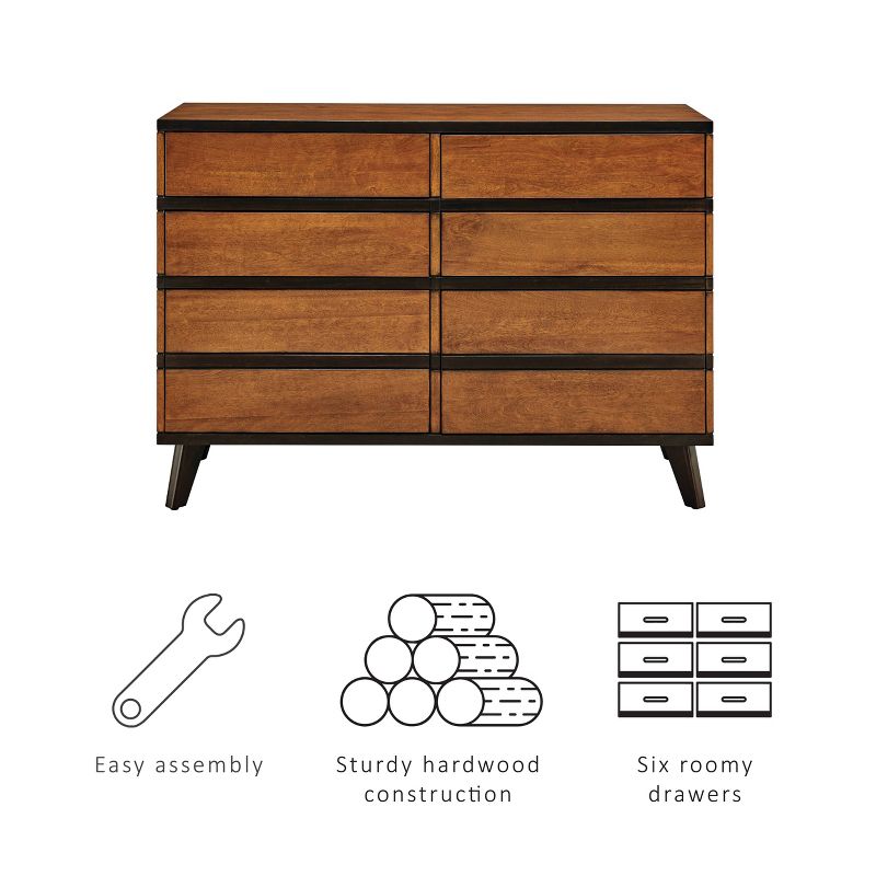 Mid-Century Modern Wood 6 Drawer Dresser Walnut - Linon, 3 of 18
