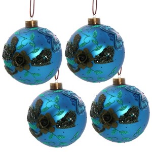 SEVOBAL Tree Ornaments 4PCS Set 4.7" Christmas Glass Ball Ornaments Hanging Tree Decor Shiny Holiday Party Supplies Tree Decorations, Blue, - 1 of 4
