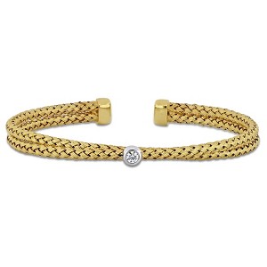 EVERLY JEWELRY | Two-Tone Silver  0.02 CT TGW 1 Station Cubic Zirconia 2-Row 5.5mm Wide Stretch Braided Bangle - 1 of 4