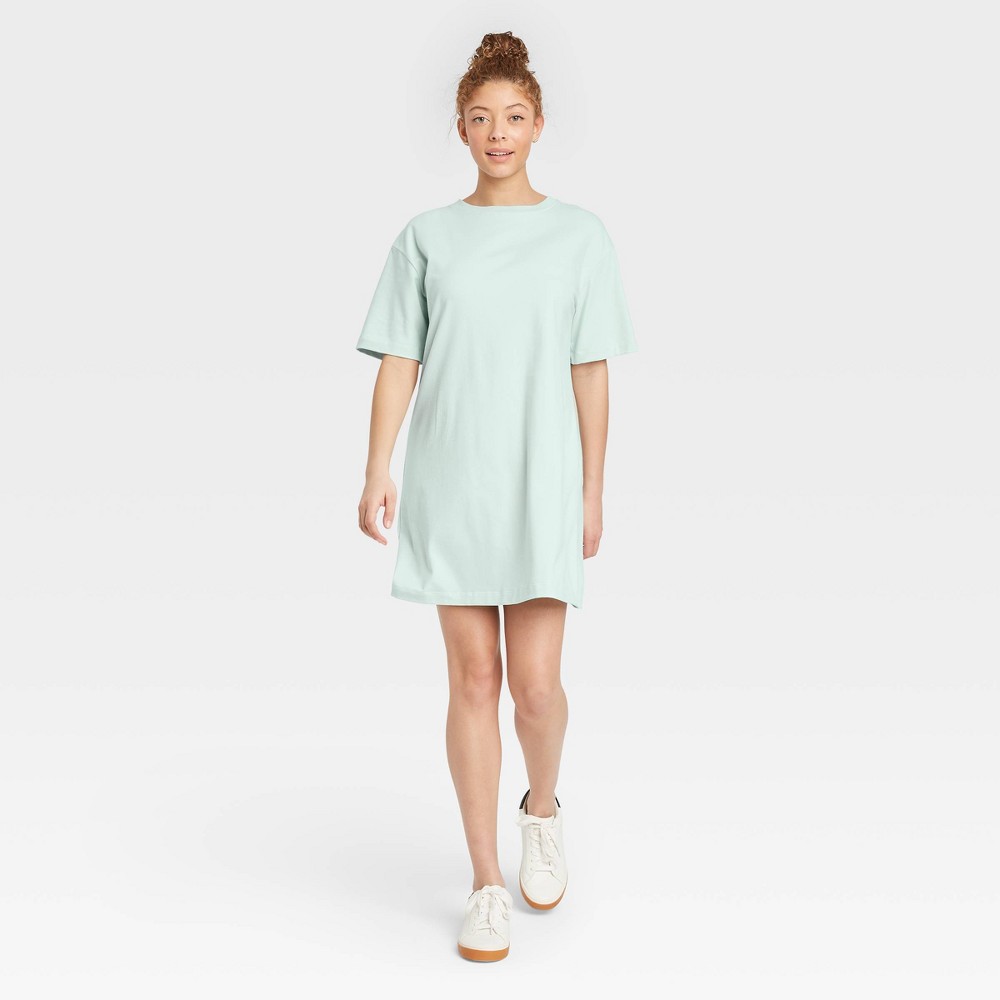 Women's Elbow Sleeve Knit T-Shirt Dress - A New Day Mint XS, Green Bundle