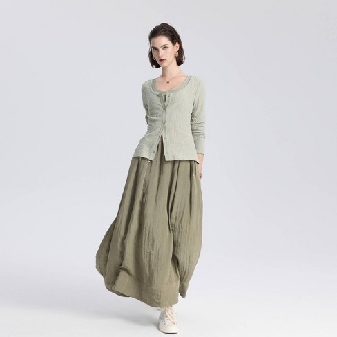 Women s High rise Woven Drawstring Ankle Skirt A New Day Olive Green Target