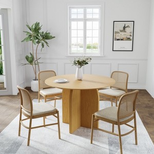 42" Farmhouse Round Brown Dining Table for 4 People with Round Arched Table Legs for Dining Room and Living Room - 1 of 4
