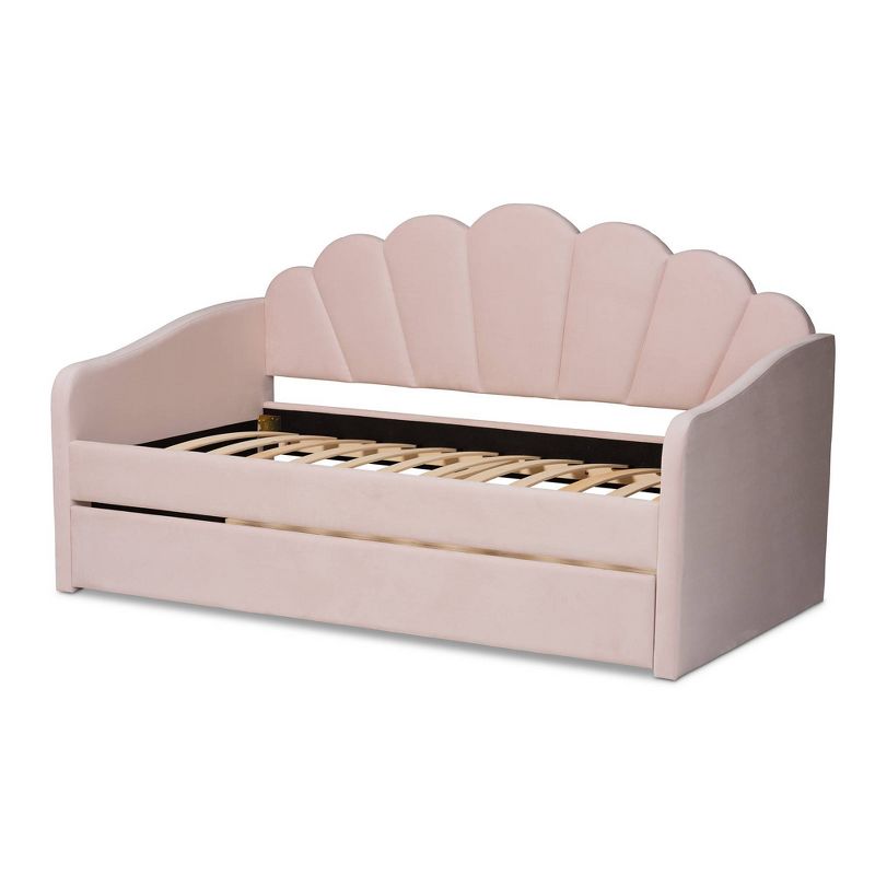 Timila Velvet Fabric Upholstered Daybed with Trundle Light Pink - Baxton Studio, 5 of 13