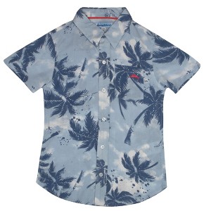 Tommy Bahama Little Boys Blue Palm Print Short Sleeve Woven Shirt - 1 of 3