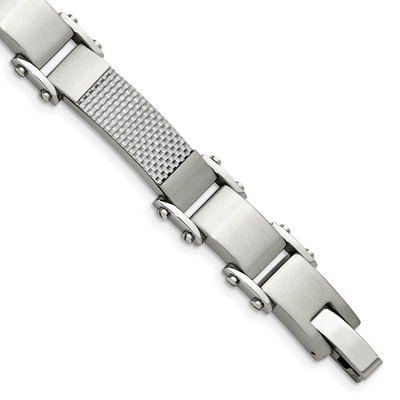 Black Bow Jewelry Men's Stainless Steel Gray Carbon Fiber Link Bracelet, 9 Inch