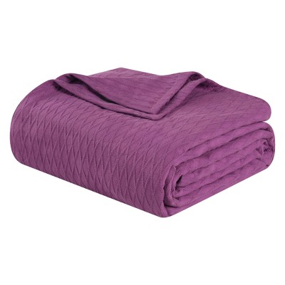 HomeRoots Queen Purple Cotton Woven Geometric Blanket