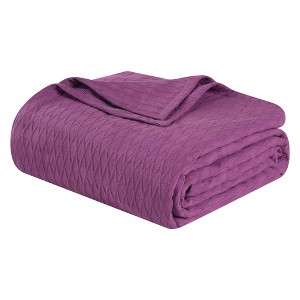 HomeRoots King Purple Cotton Woven Geometric Blanket - 1 of 4