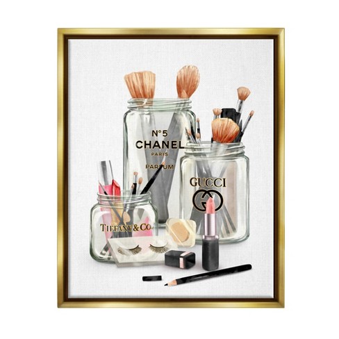 Stupell Industries Fashion Brand Makeup In Mason Jars Glam Design Gold  Floater Framed Canvas Wall Art, 16 X 20 : Target
