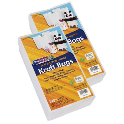 Rainbow Kraft Paper Bag, Flat Bottom, 6x11 Inches, White, Pack of 100