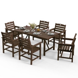 GardenJoy 7-Piece Patio Dining Set, HDPE Outdoor Table & Chairs Set for Lawn, Porch, Deck, Yard - 1 of 3