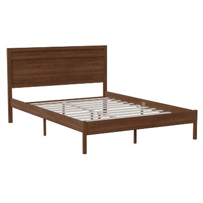 Taylor & Logan Queen Keith Wooden Platform Bed with Headboard Brown: Sturdy Slatted Base, No Box Spring Needed