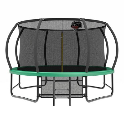 Jump Into Fun 14FT Outdoor Trampoline for Kids With Ladder,  Enclosure Net, Anti Rust Coating, Basketball Hoop For Kids and Adults