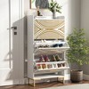 Resenkos Yardi Yard Wood Shoe Storage Cabinet, Narrow Closet Shoe Organizer Rack for Entryway, Beige - 2 of 4