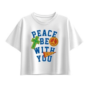 Girls' - Instant Message - Peace Be With You Short Sleeve Boxy Graphic T-Shirt - 1 of 3