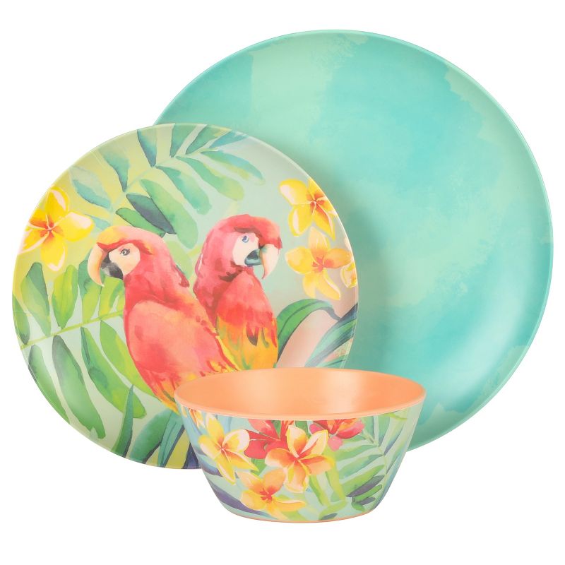 Laurie Gates Tropical Parrots 12 Piece Melamine Dinnerware Set in Assorted Designs, 2 of 15