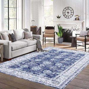 Vintage Area Rug - Machine Washable Non Slip Low Pile Boho Distressed Carpet with Border for Living Room Bedroom Kitchen,  Multi-Color & Size - 1 of 4