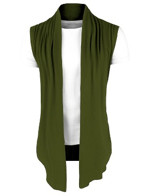 Lars Amadeus Men s Casual Open Front Sleeveless Irregular Hem Cardigan Vest Green x Large