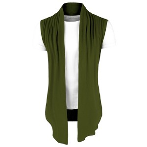 Lars Amadeus Men's Casual Open Front Sleeveless Irregular Hem Cardigan Vest - 1 of 4